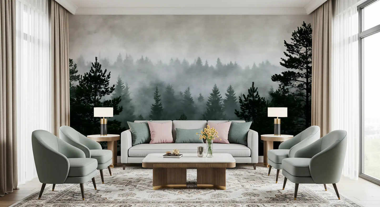 Shadowed Evergreen Woodland Wall Mural