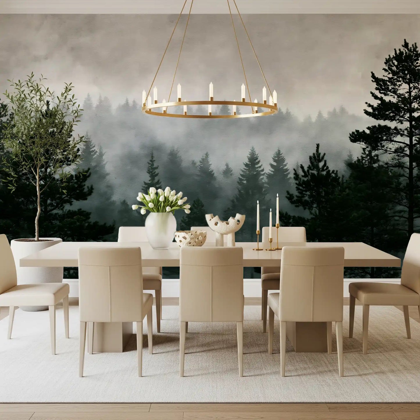 Shadowed Evergreen Woodland Wall Mural