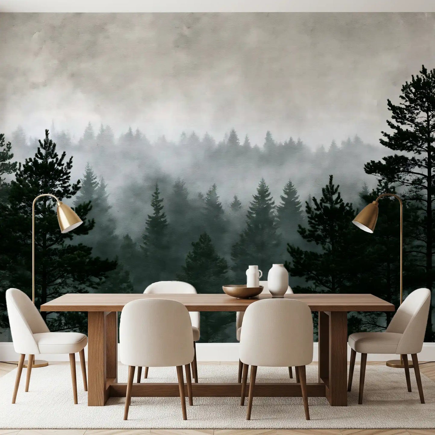 Shadowed Evergreen Woodland Wall Mural