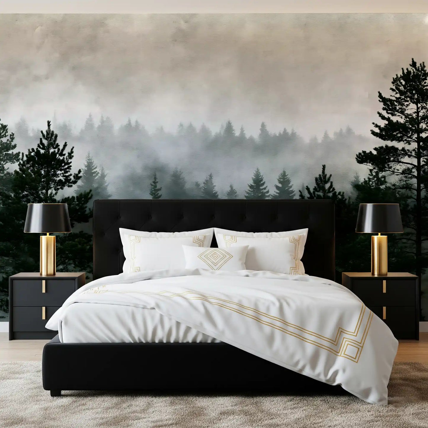 Shadowed Evergreen Woodland Wall Mural