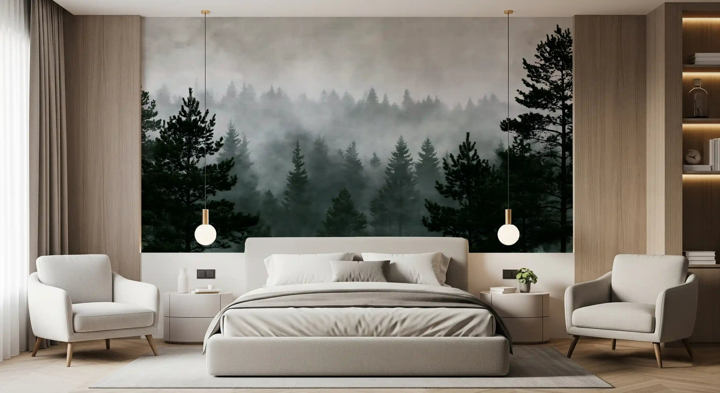 Shadowed Evergreen Woodland Wall Mural