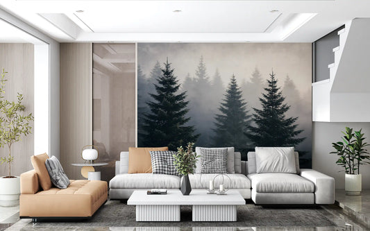 Winter Woodland Mist Study Wall Mural