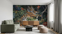 Midnight Jungle Tiger and Toucans Wall Mural