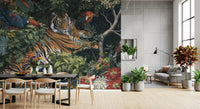 Midnight Jungle Tiger and Toucans Wall Mural
