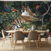 Midnight Jungle Tiger and Toucans Wall Mural