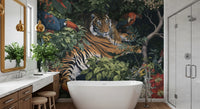 Midnight Jungle Tiger and Toucans Wall Mural