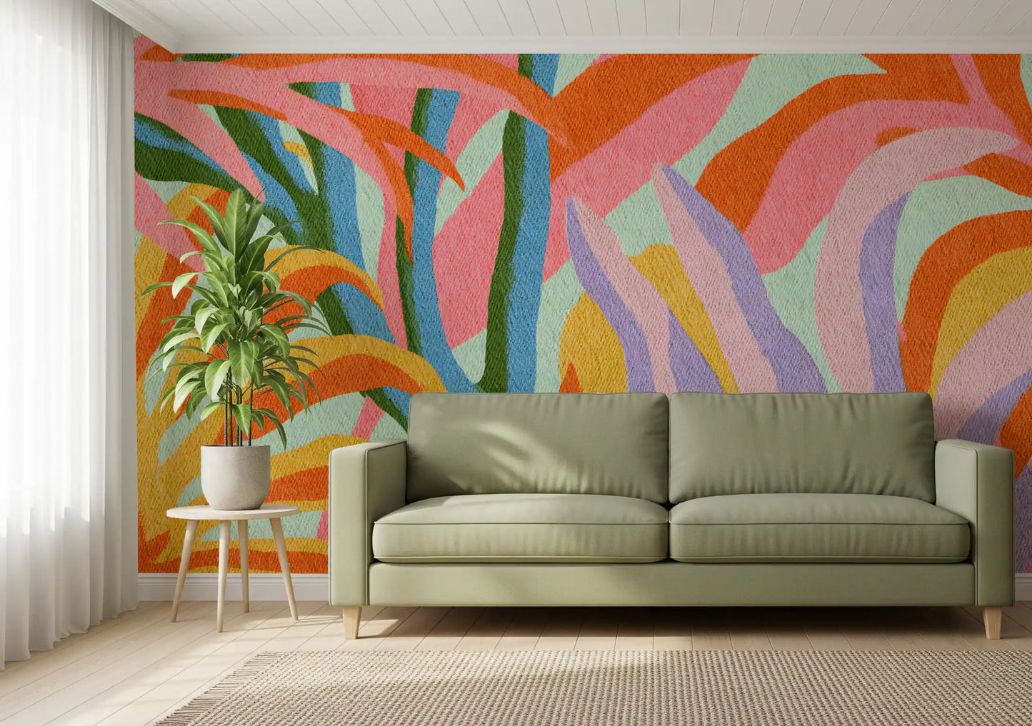 Vibrant Abstract Botanical Foliage Wall Mural