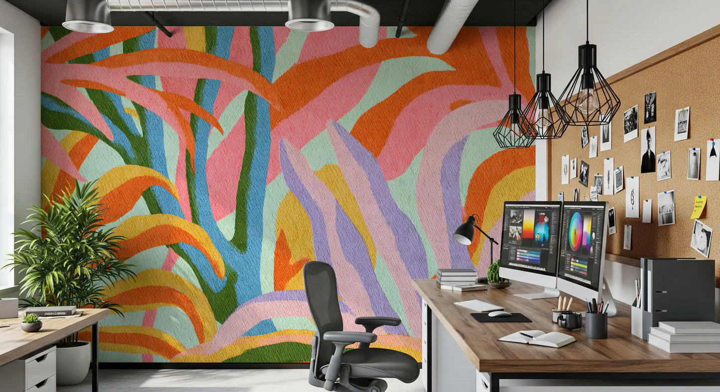 Vibrant Abstract Botanical Foliage Wall Mural