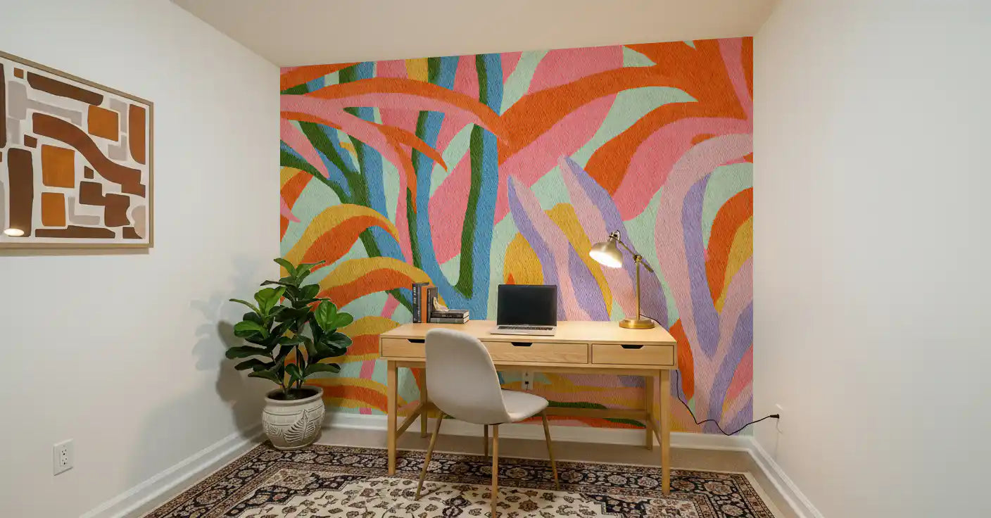 Vibrant Abstract Botanical Foliage Wall Mural