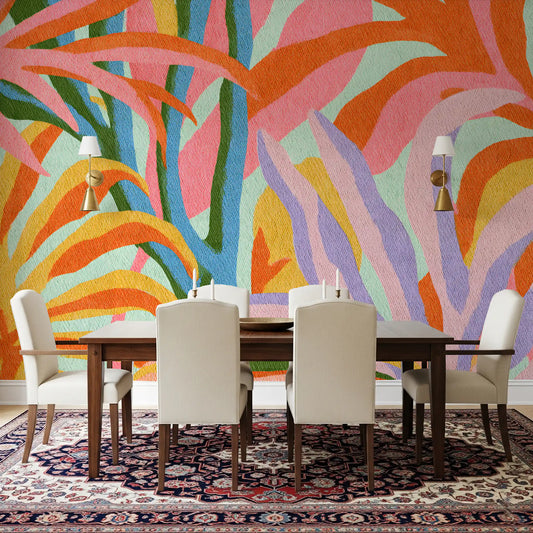 Vibrant Abstract Botanical Foliage Wall Mural