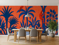 Vibrant Jungle Leopard and Tropical Wildlife Scene Wall Mural