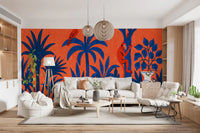 Vibrant Jungle Leopard and Tropical Wildlife Scene Wall Mural