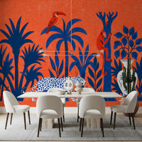 Vibrant Jungle Leopard and Tropical Wildlife Scene Wall Mural