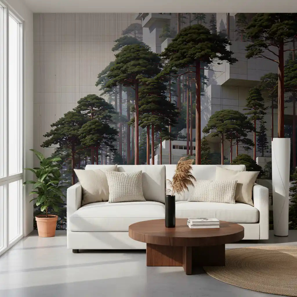 Geometric Pine Grove Habitat Wall Mural