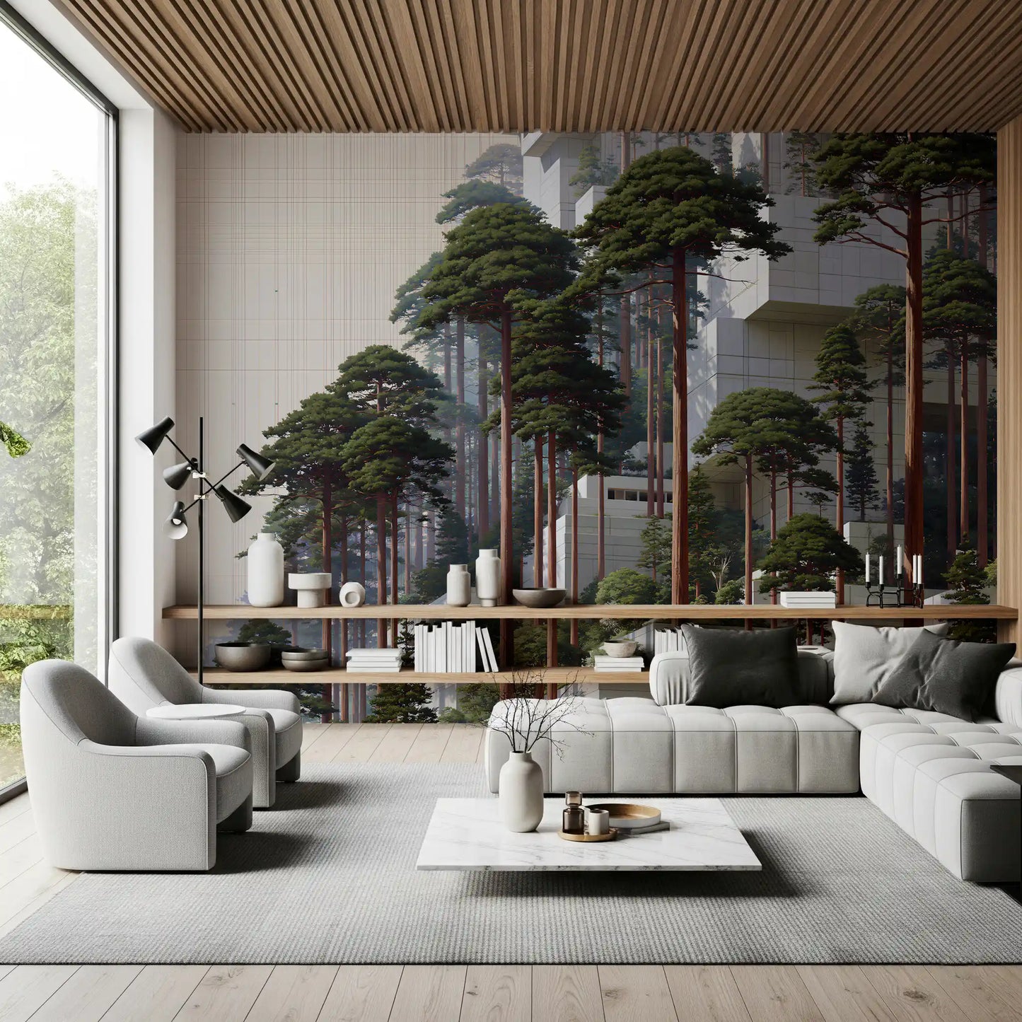 Geometric Pine Grove Habitat Wall Mural