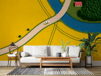 Country Road Through Golden Fields Wall Mural
