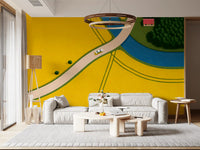 Country Road Through Golden Fields Wall Mural