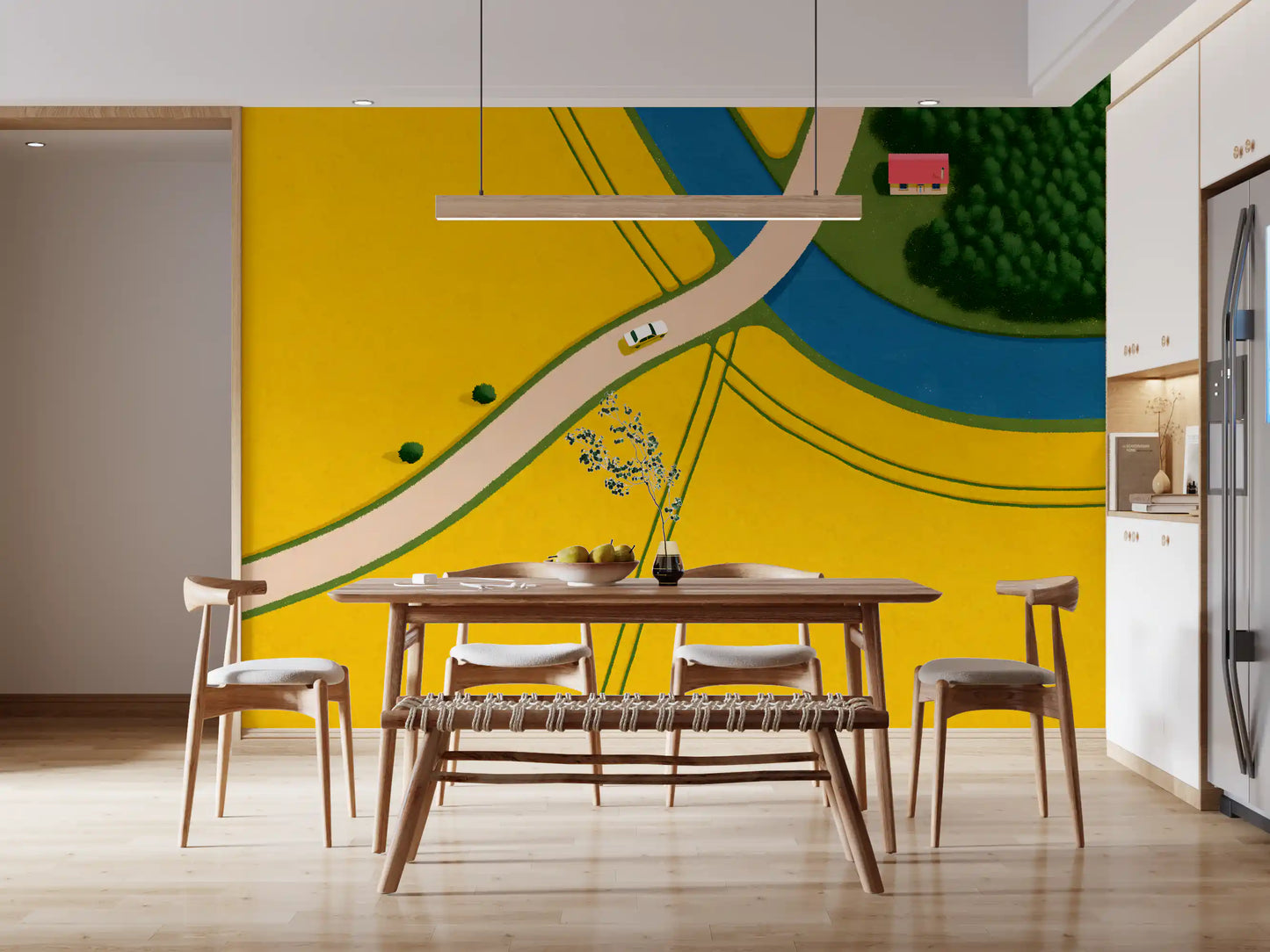 Country Road Through Golden Fields Wall Mural