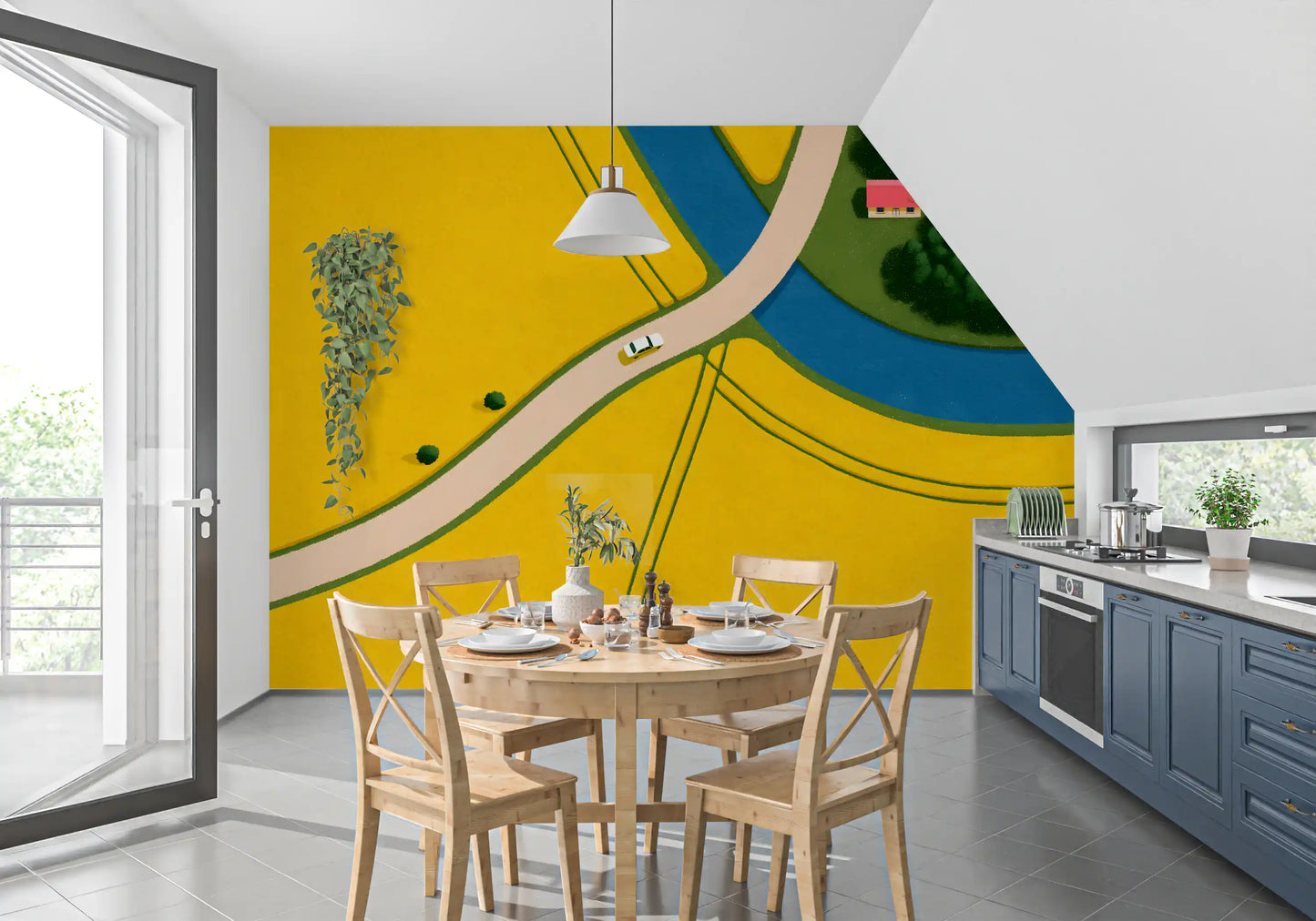 Country Road Through Golden Fields Wall Mural