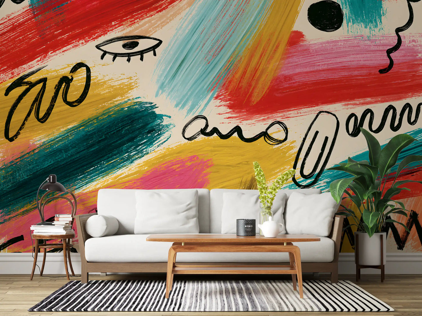 Vibrant Abstract Brushstroke Expression Wall Mural