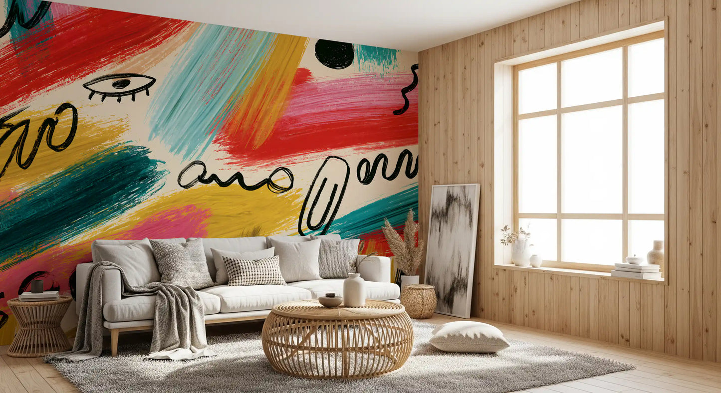 Vibrant Abstract Brushstroke Expression Wall Mural