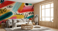 Vibrant Abstract Brushstroke Expression Wall Mural