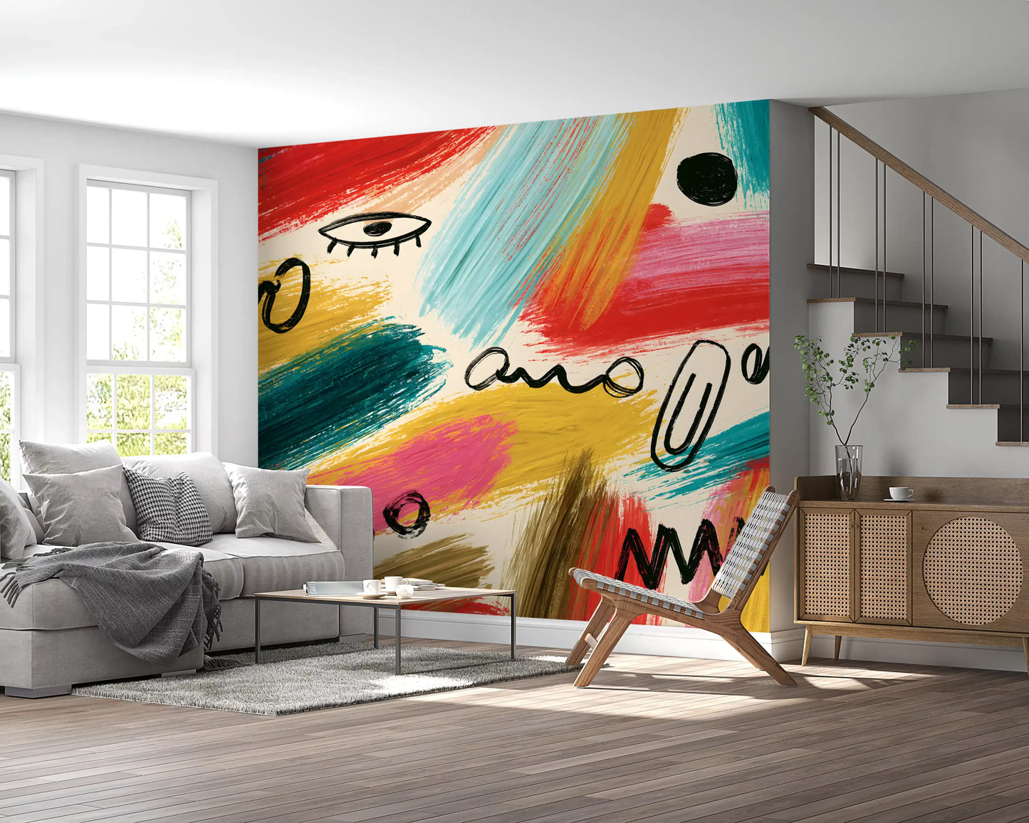 Vibrant Abstract Brushstroke Expression Wall Mural