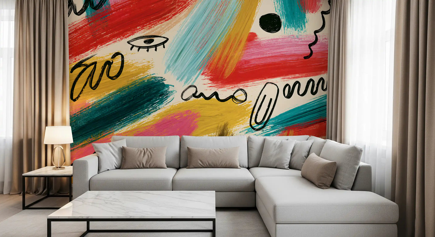 Vibrant Abstract Brushstroke Expression Wall Mural