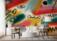 Vibrant Abstract Brushstroke Expression Wall Mural