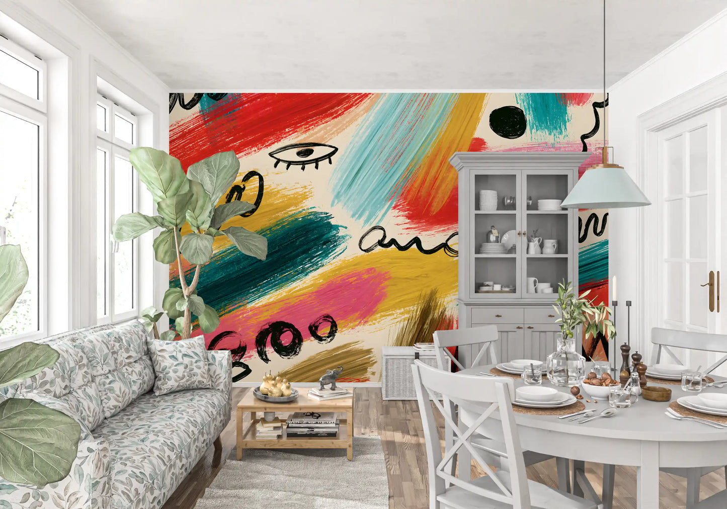 Vibrant Abstract Brushstroke Expression Wall Mural