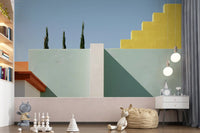 Minimalist Mediterranean Geometric Facade Wall Mural