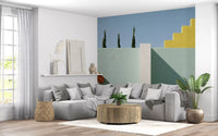 Minimalist Mediterranean Geometric Facade Wall Mural