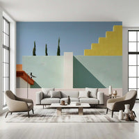 Minimalist Mediterranean Geometric Facade Wall Mural