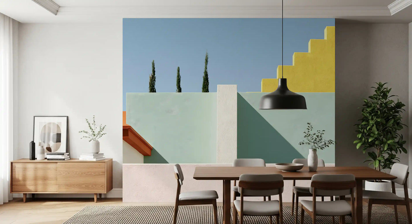Minimalist Mediterranean Geometric Facade Wall Mural