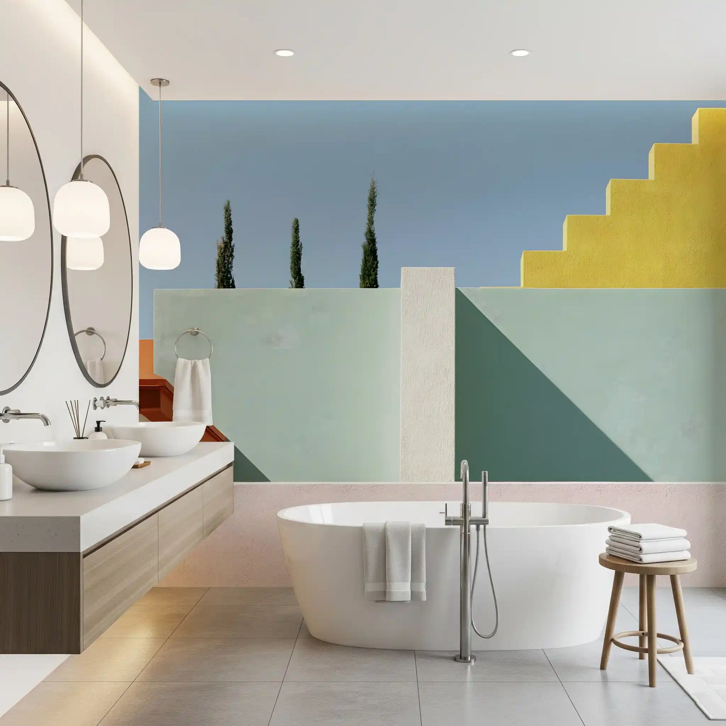 Minimalist Mediterranean Geometric Facade Wall Mural