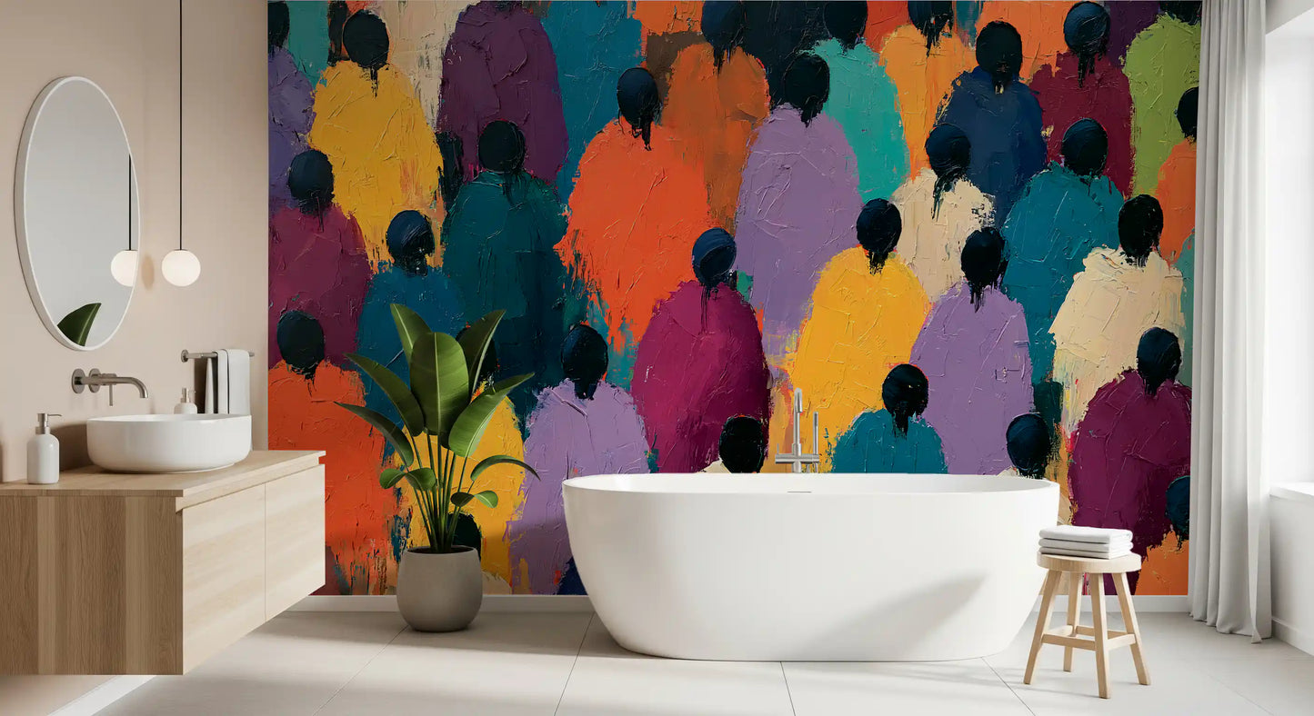 Impasto Figures in Vibrant Hues Wall Mural