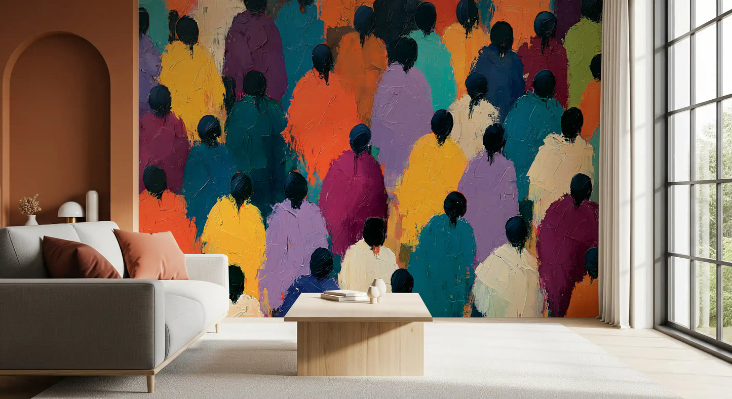 Impasto Figures in Vibrant Hues Wall Mural