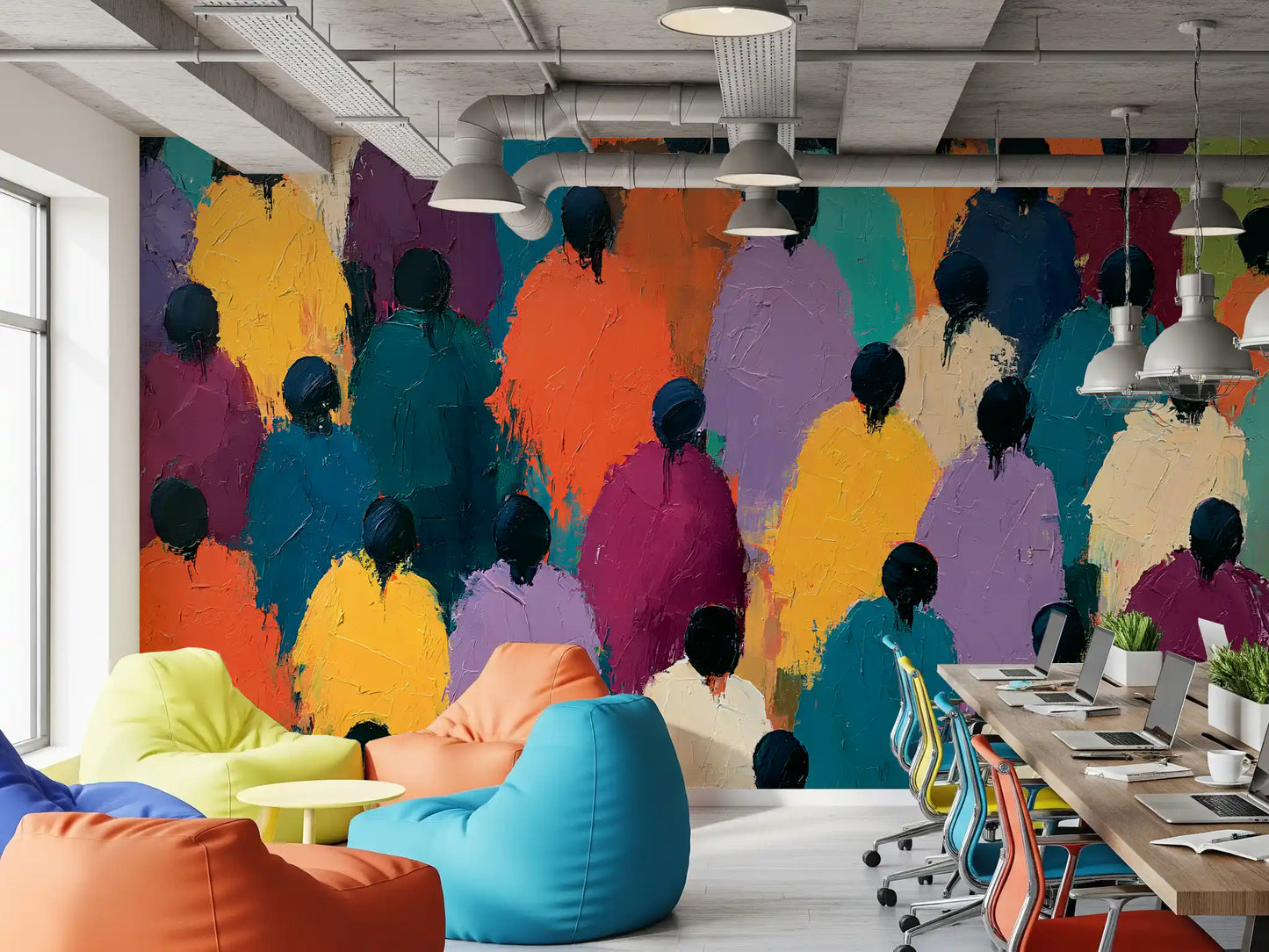 Impasto Figures in Vibrant Hues Wall Mural