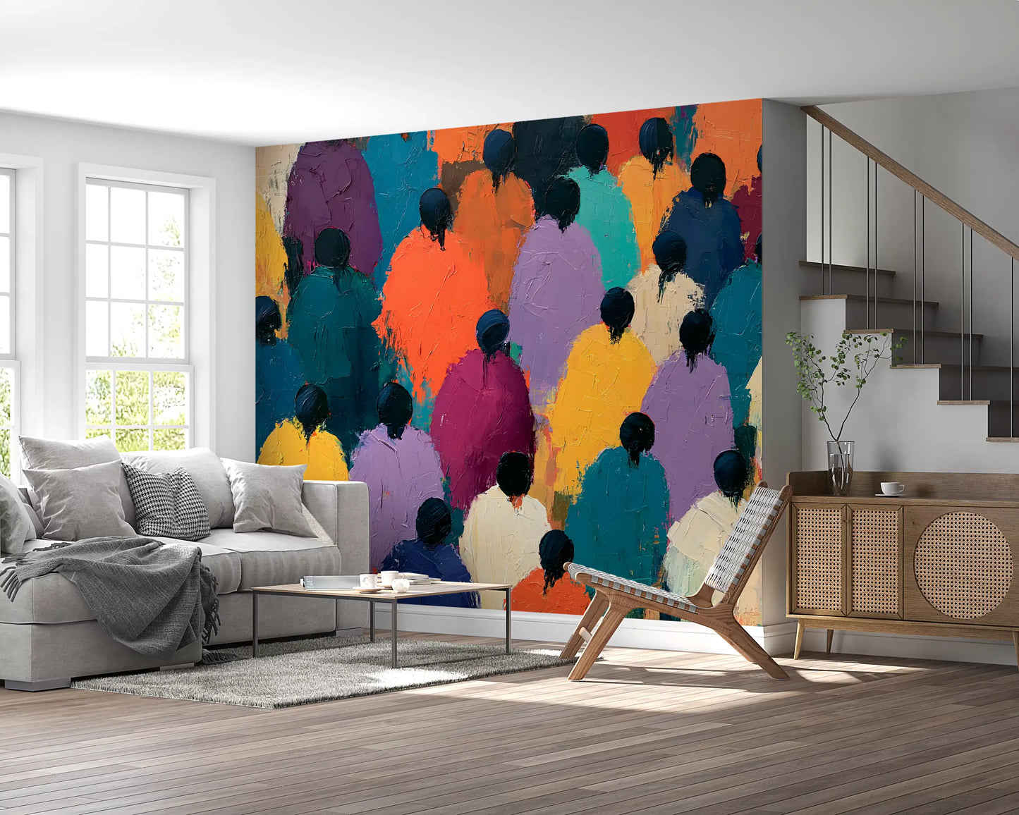 Impasto Figures in Vibrant Hues Wall Mural