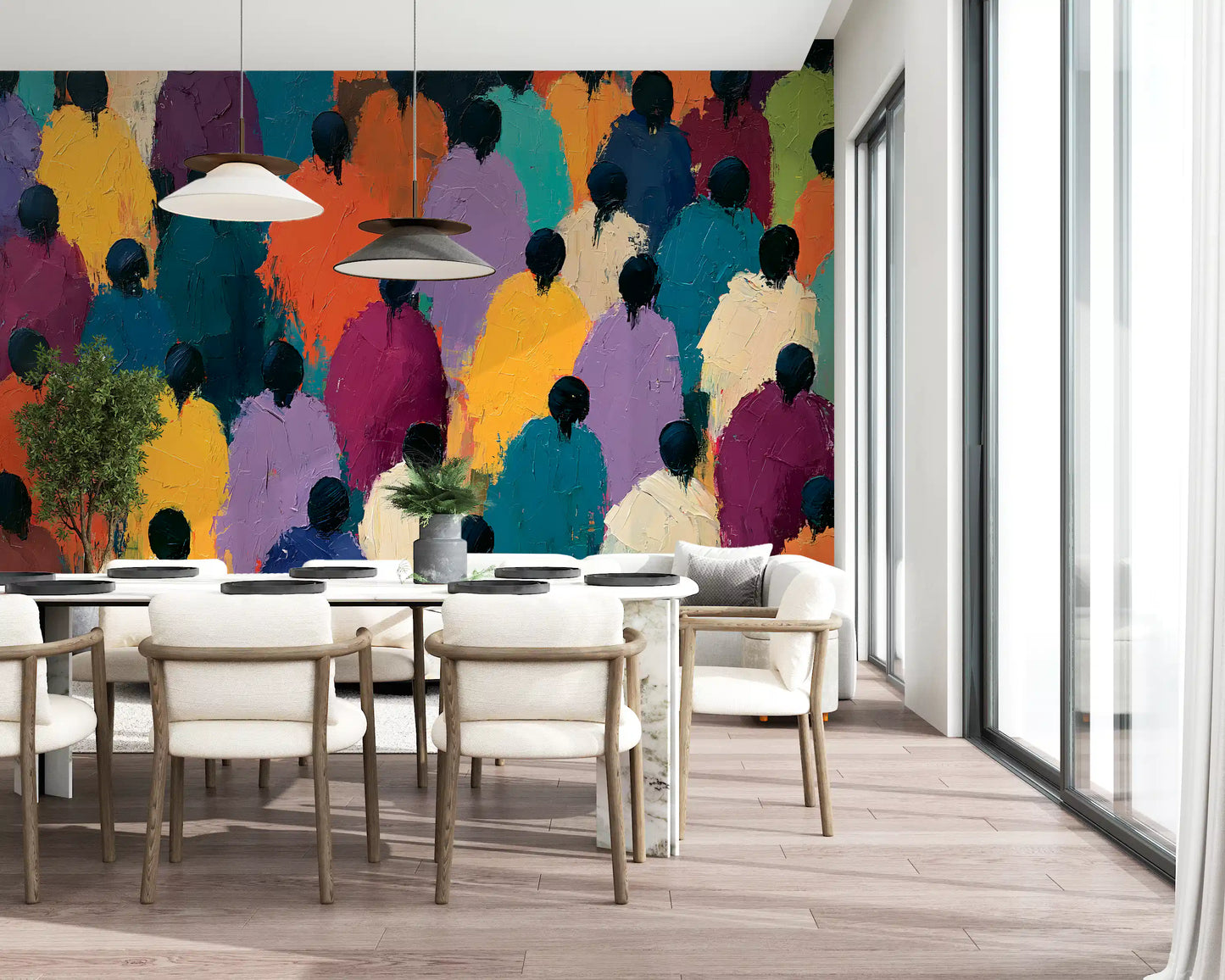 Impasto Figures in Vibrant Hues Wall Mural