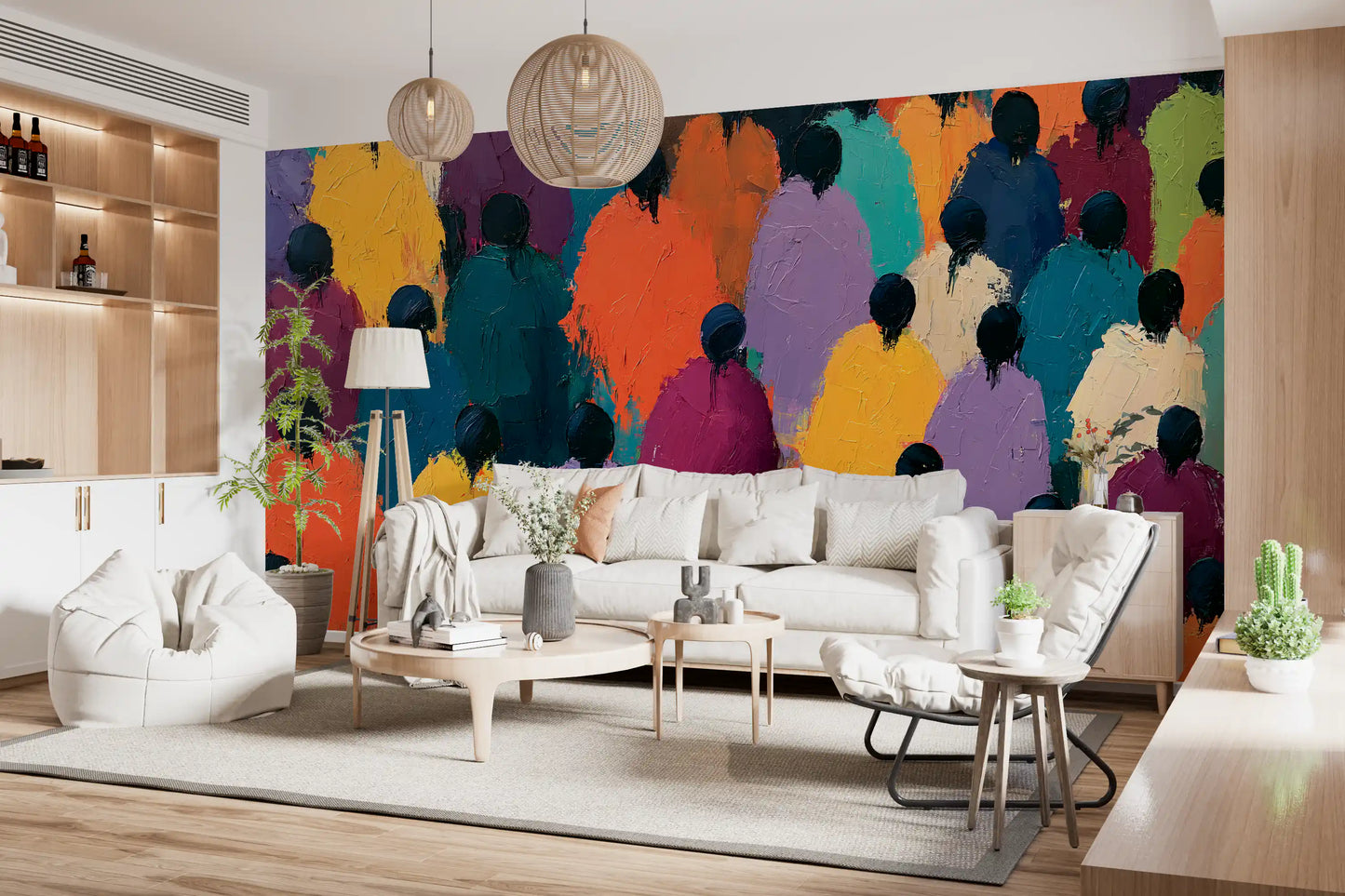 Impasto Figures in Vibrant Hues Wall Mural