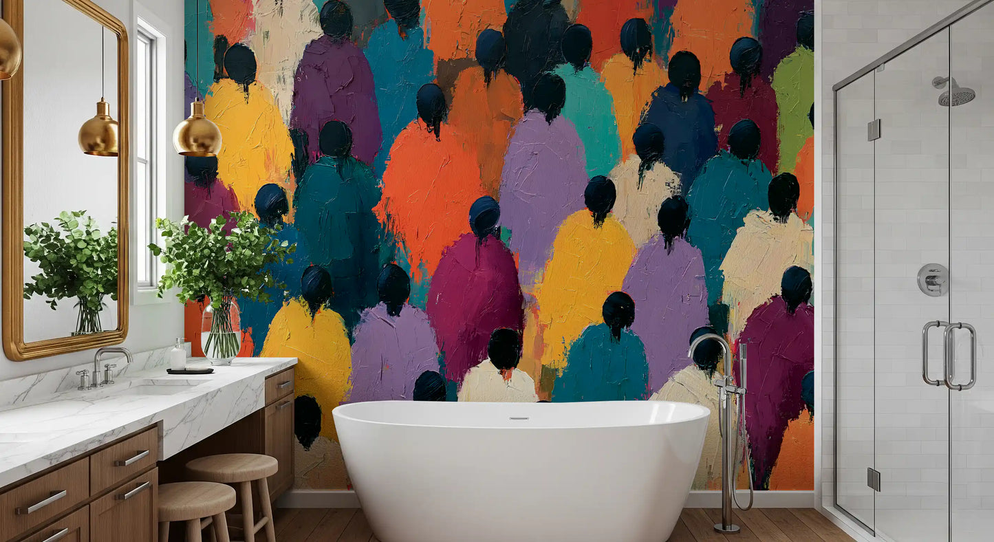 Impasto Figures in Vibrant Hues Wall Mural