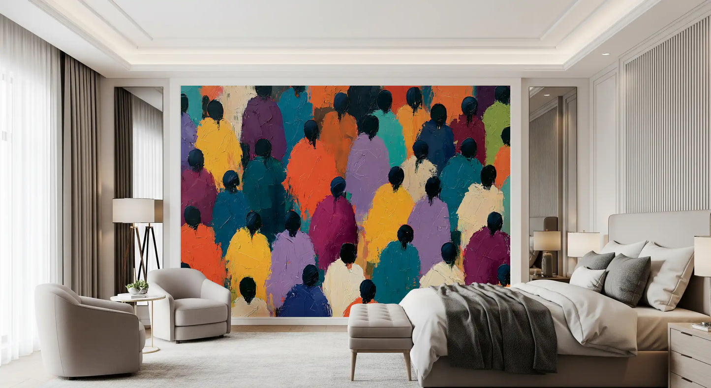 Impasto Figures in Vibrant Hues Wall Mural