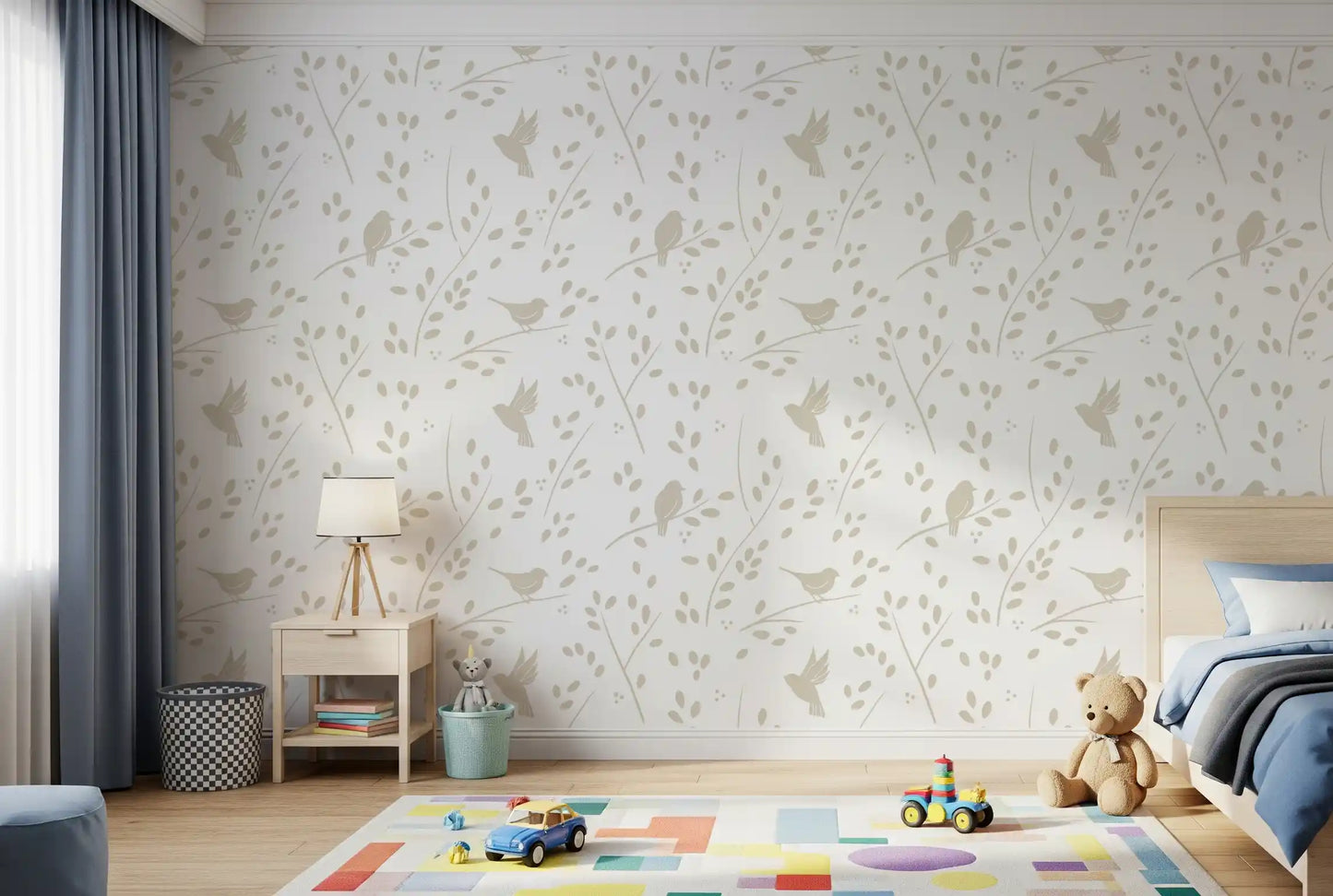 Minimalist Garden Birds in Soft Taupe Wallpaper⁠