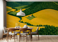 Pastoral Harmony Gold and Green Wall Mural