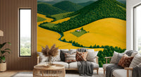 Pastoral Harmony Gold and Green Wall Mural