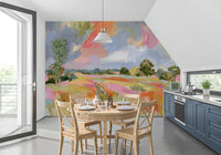 Abstract Painted Meadow with Wildlife Wall Mural