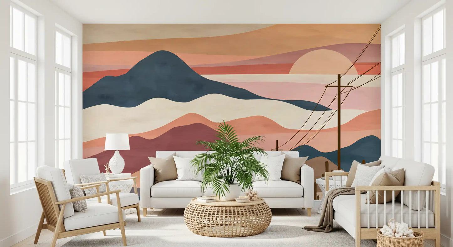 Desert Sunset Mountain Landscape Wall Mural