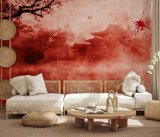 Ethereal Red Temple Waters Wall Mural