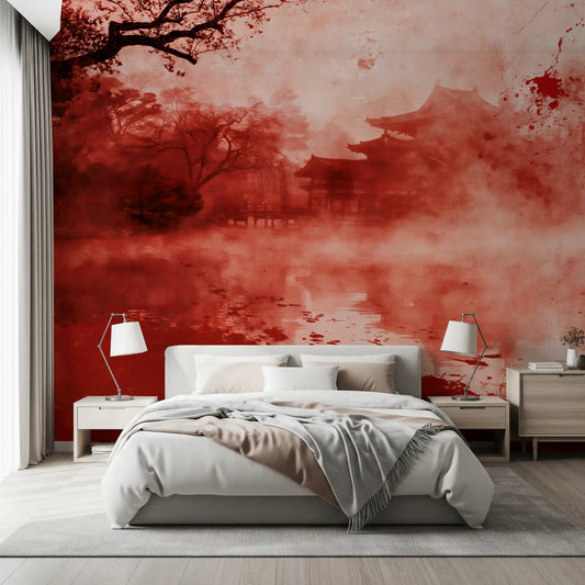 Ethereal Red Temple Waters Wall Mural